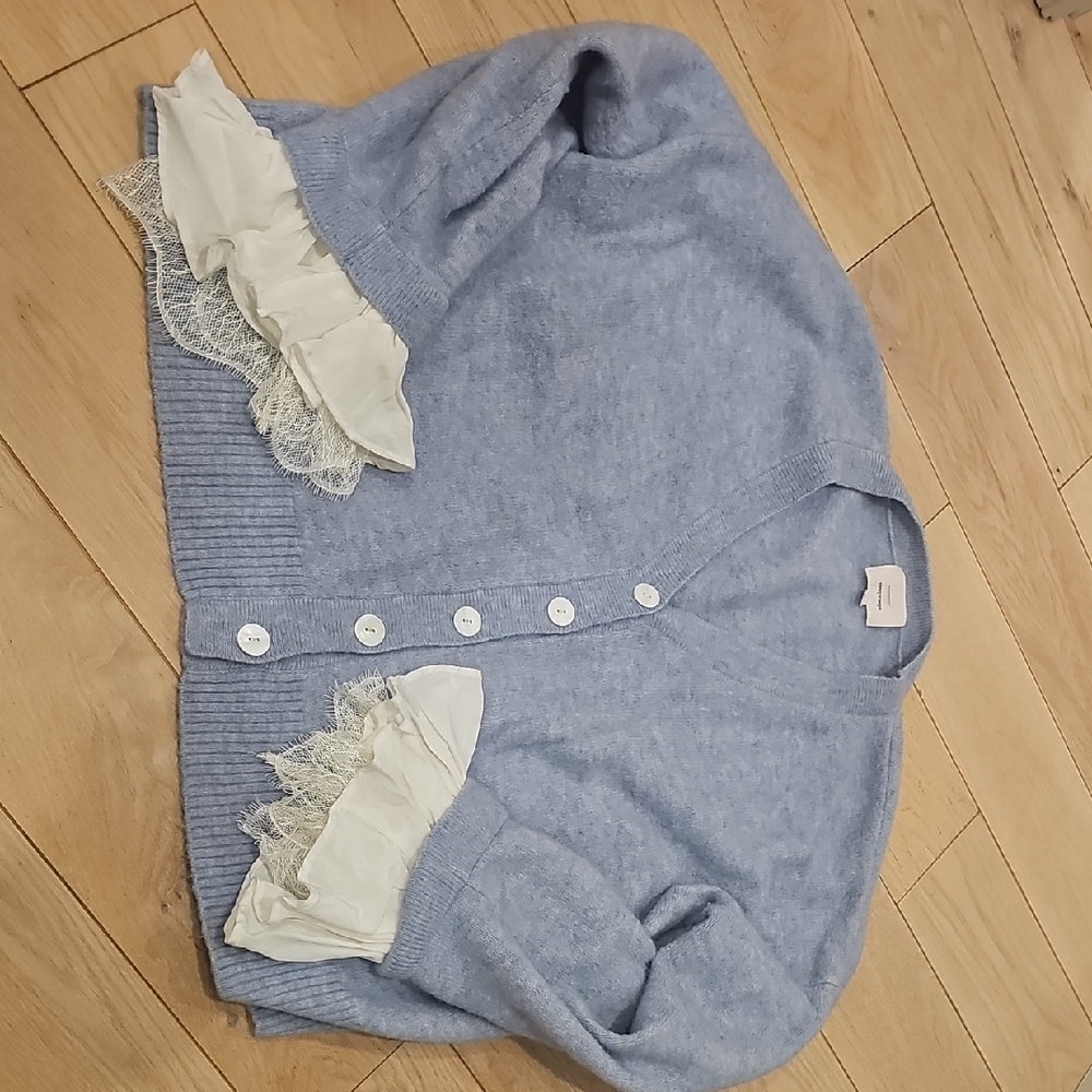 Cinq à Sept Light Blue Cardigan with Lace Cuffs